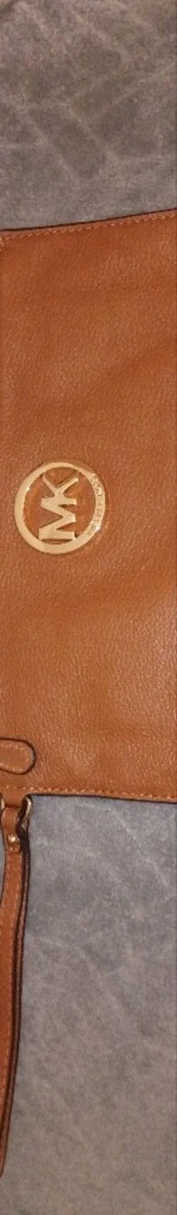 Michael Kors Cognac Leather Wristlet with Gold MK Medallion